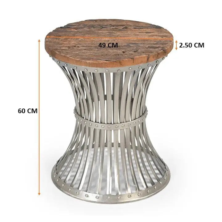INVERTED WOOD AND IRON SIDE TABLE - Furniture > Living Room > Side Tables