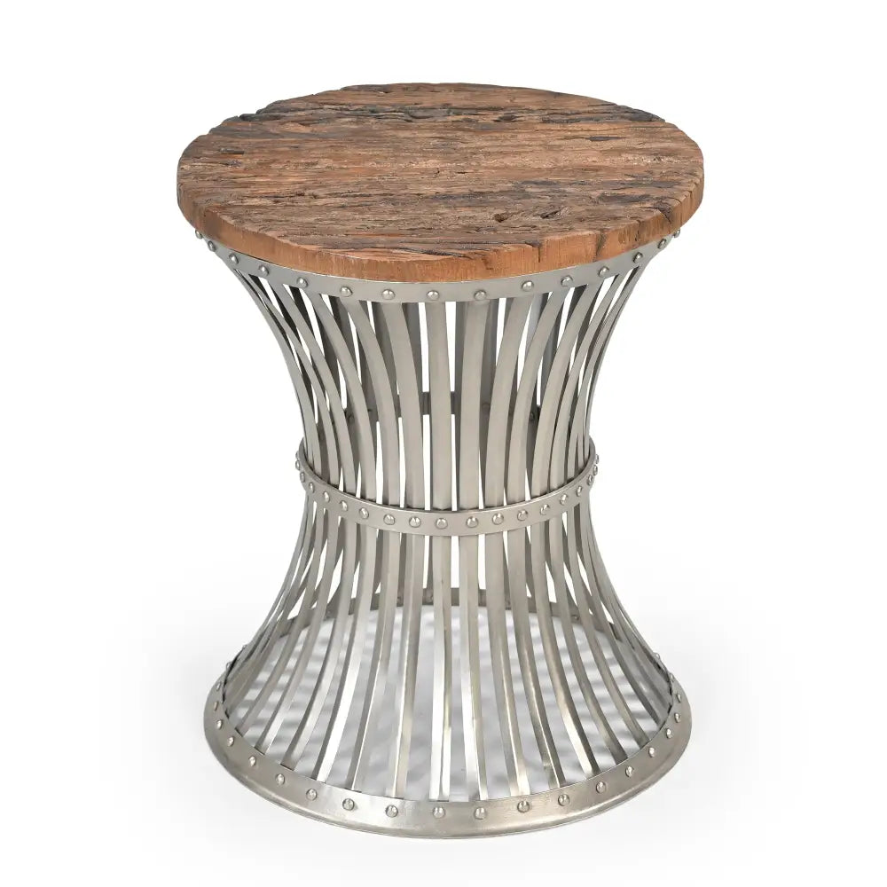 INVERTED WOOD AND IRON SIDE TABLE - Furniture > Living Room > Side Tables