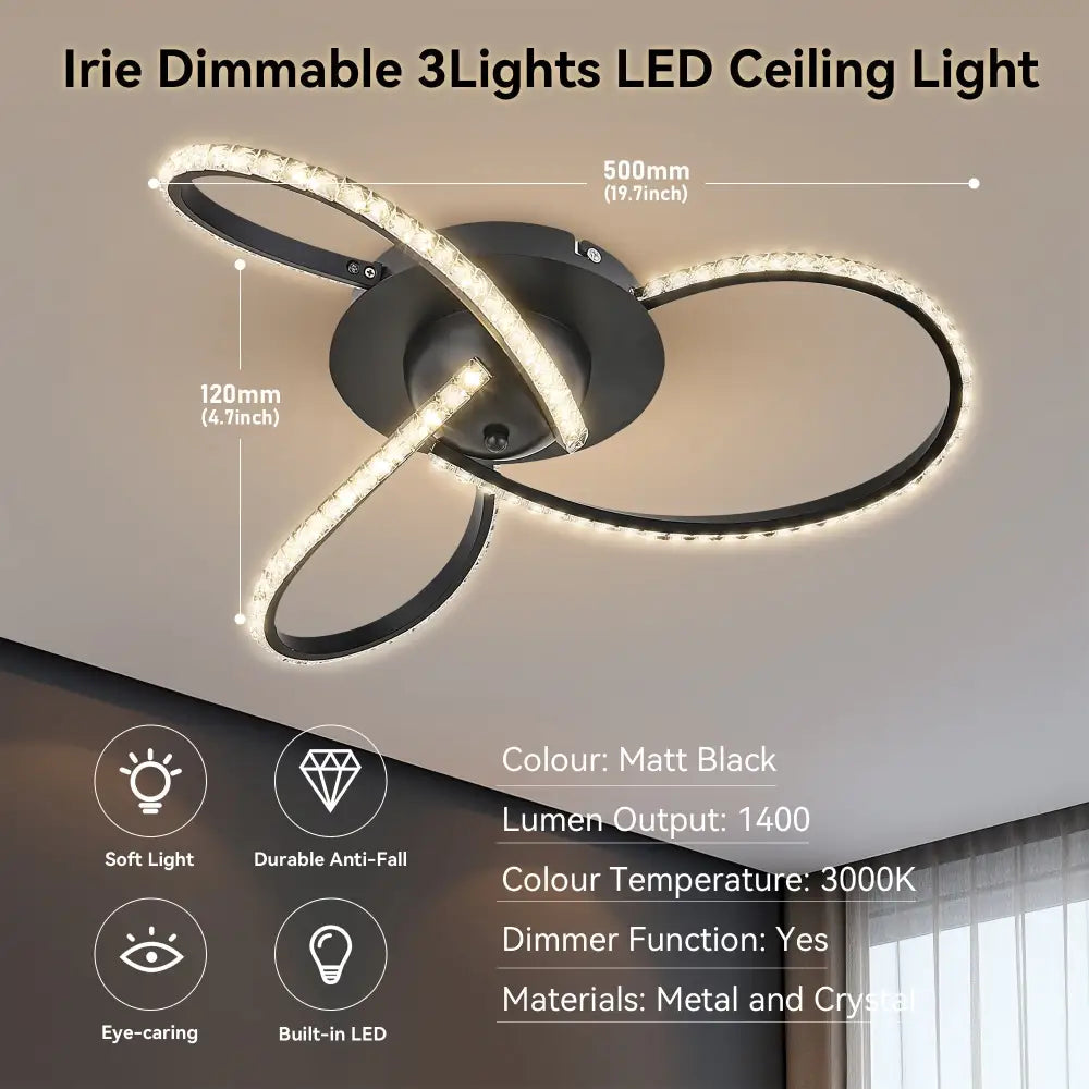 Irie Dimmable 3 Lights LED Ceiling Light - Black - Home & Garden > Lighting > Ceiling Lights