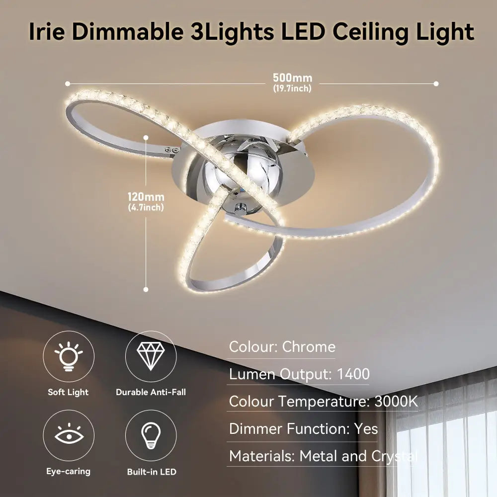 Irie Dimmable 3 Lights LED Ceiling Light - Chrome - Home & Garden > Lighting > Ceiling Lights