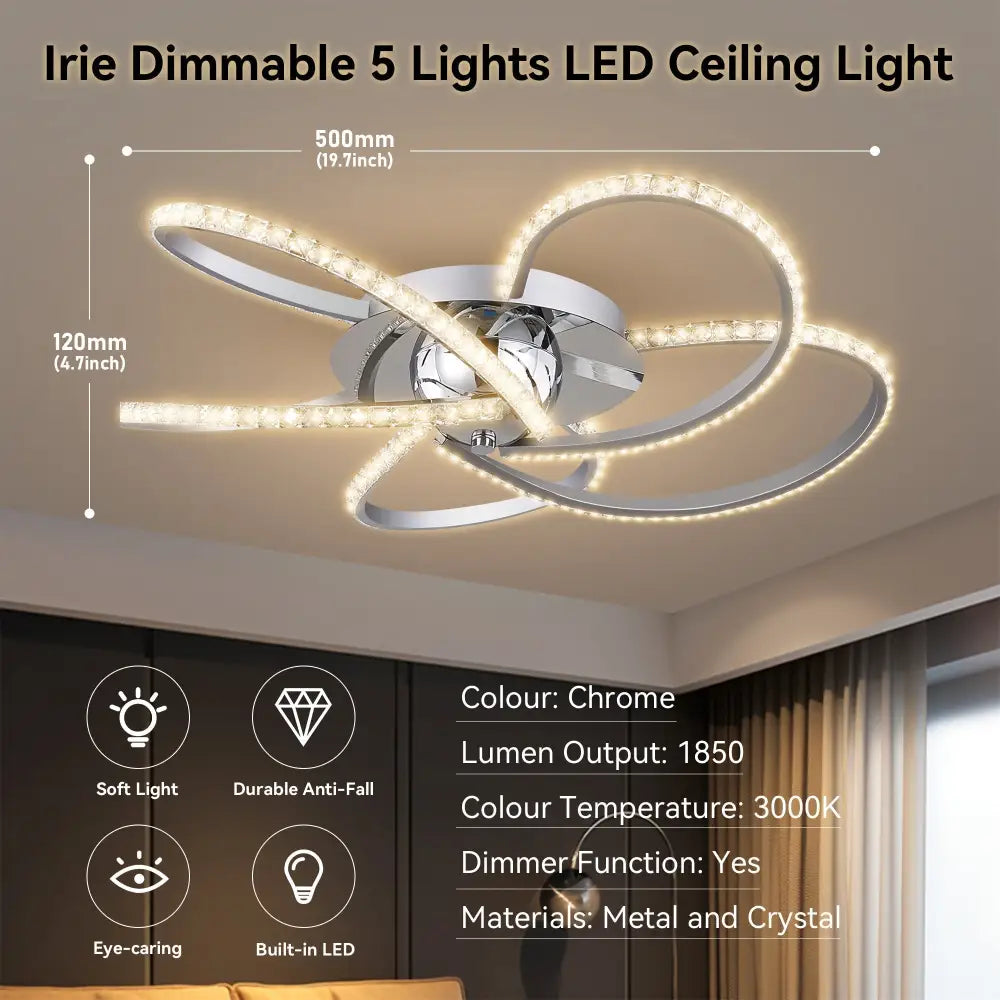 Irie Dimmable 5 Lights LED Ceiling Light - Chrome - Home & Garden > Lighting > Ceiling Lights