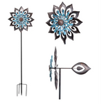 Metallic Iris Flower Wind Spinner featuring black and blue petals, ideal for outdoor decor