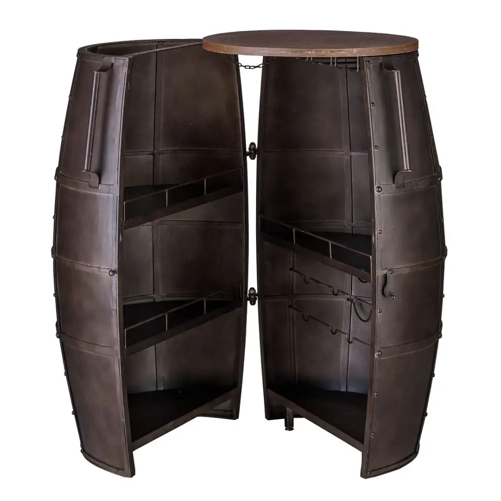 Iron Barrel Shaped Wine Rack Bar with Wheels - Furniture > Living Room