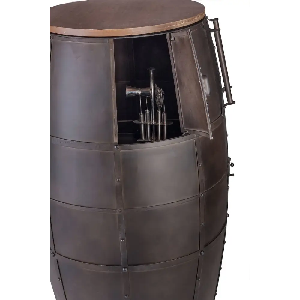 Iron Barrel Shaped Wine Rack Bar with Wheels - Furniture > Living Room
