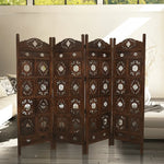 Iron Jali 4 Panel Room Divider Screen Privacy Shoji Timber Wood Stand - Burnt - Furniture > Bedroom > Room Dividers