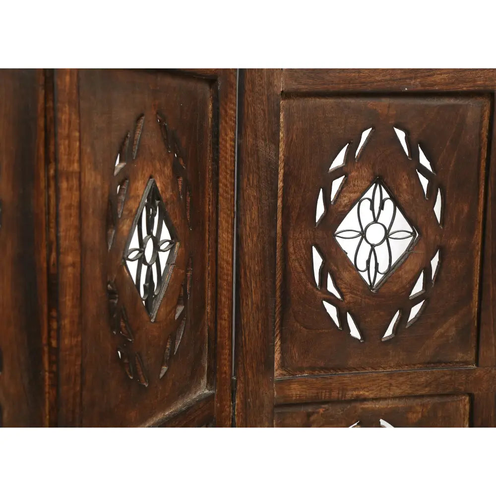 Iron Jali 4 Panel Room Divider Screen Privacy Shoji Timber Wood Stand - Burnt - Furniture > Bedroom > Room Dividers