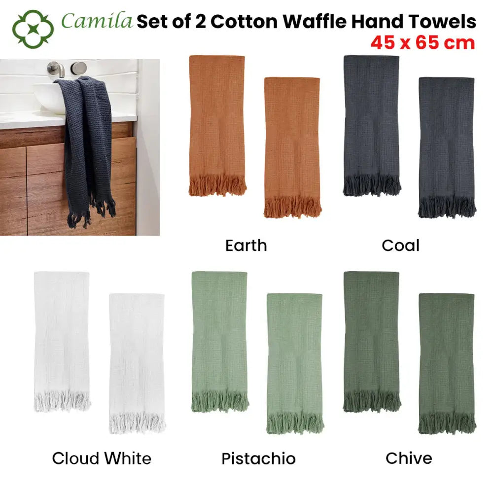 J Elliot Home 400GSM Camila Set of 2 Cotton Waffle Hand Towels 45 x 65 cm Cloud White - Home & Garden > Bathroom