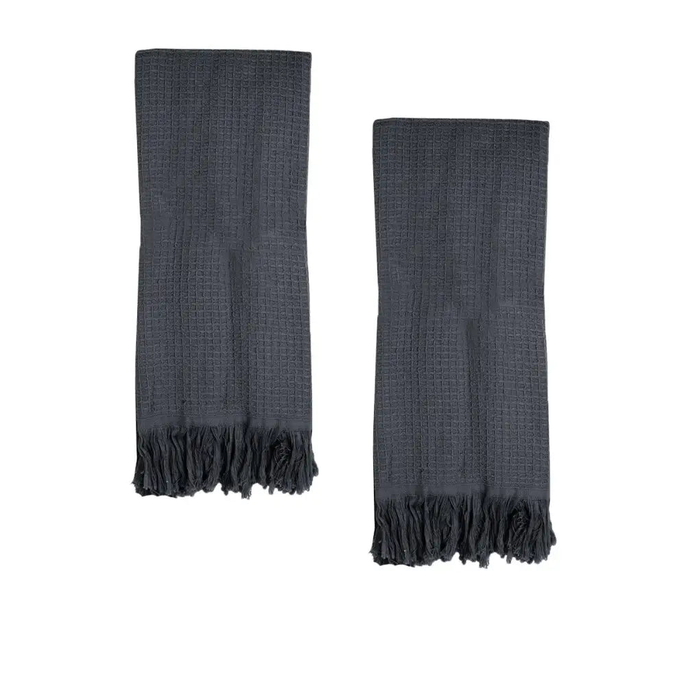J Elliot Home 400GSM Camila Set of 2 Cotton Waffle Hand Towels 45 x 65 cm Coal - Home & Garden > Bathroom Accessories >