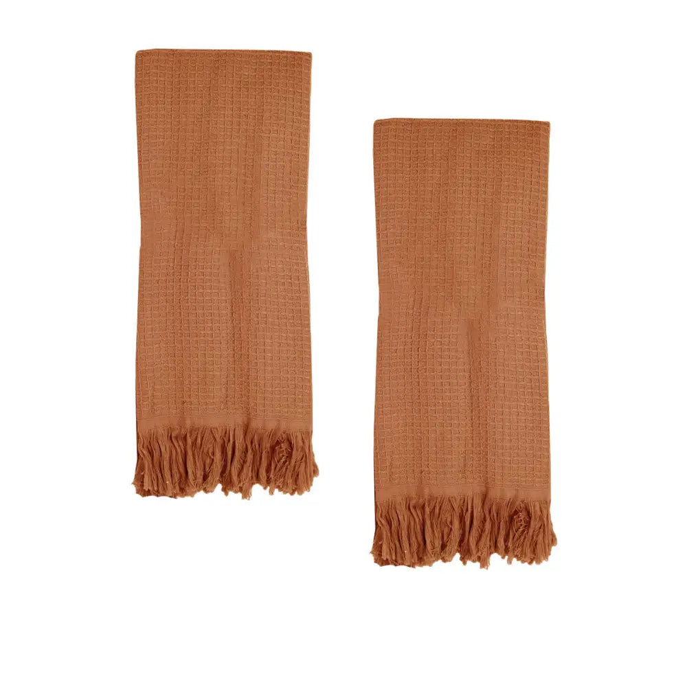 J Elliot Home 400GSM Camila Set of 2 Cotton Waffle Hand Towels 45 x 65 cm Earth - Home & Garden > Bathroom Accessories