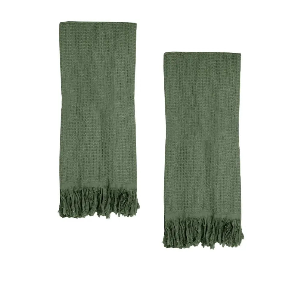 J Elliot Home 400GSM Camila Set of 2 Cotton Waffle Hand Towels 45 x 65 cm Chive - Home & Garden > Bathroom Accessories