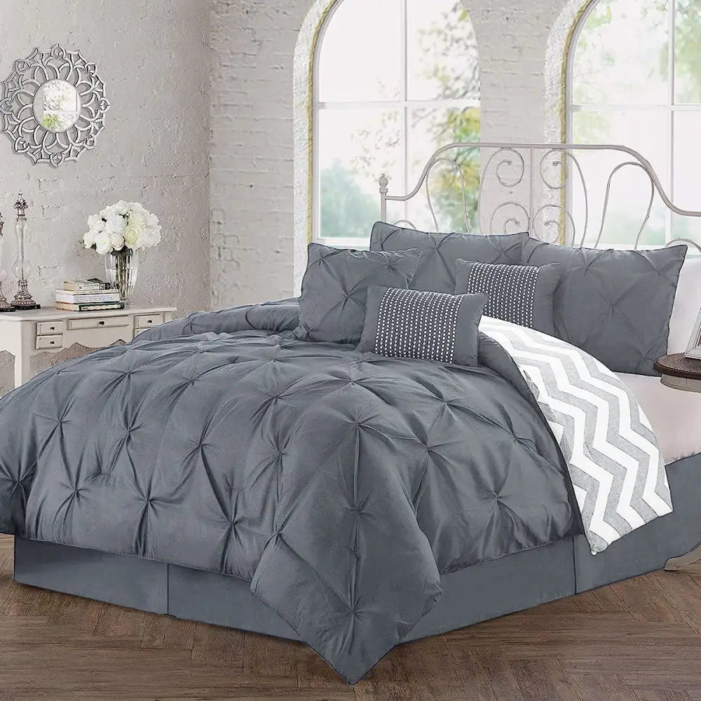 J Elliot Home 6 Pcs Ella Grey Comforter Set Single - Home & Garden > Bedding > Quilts & Duvets