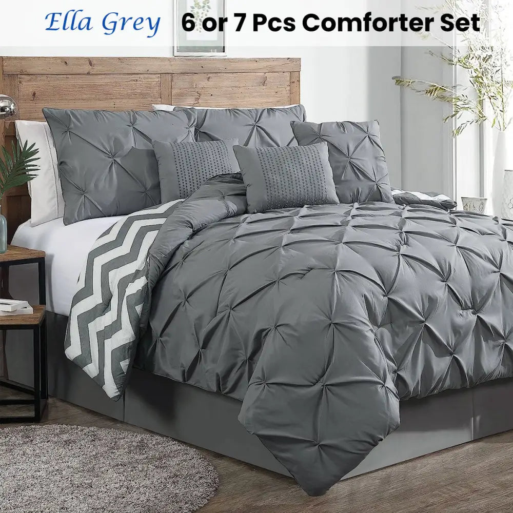 J Elliot Home 6 Pcs Ella Grey Comforter Set Single - Home & Garden > Bedding > Quilts & Duvets