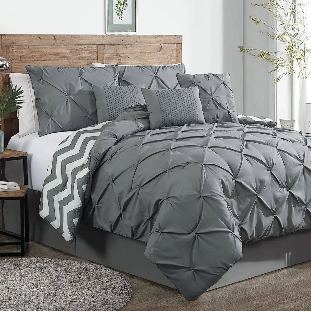 J Elliot Home 6 Pcs Ella Grey Comforter Set Single - Home & Garden > Bedding > Quilts & Duvets