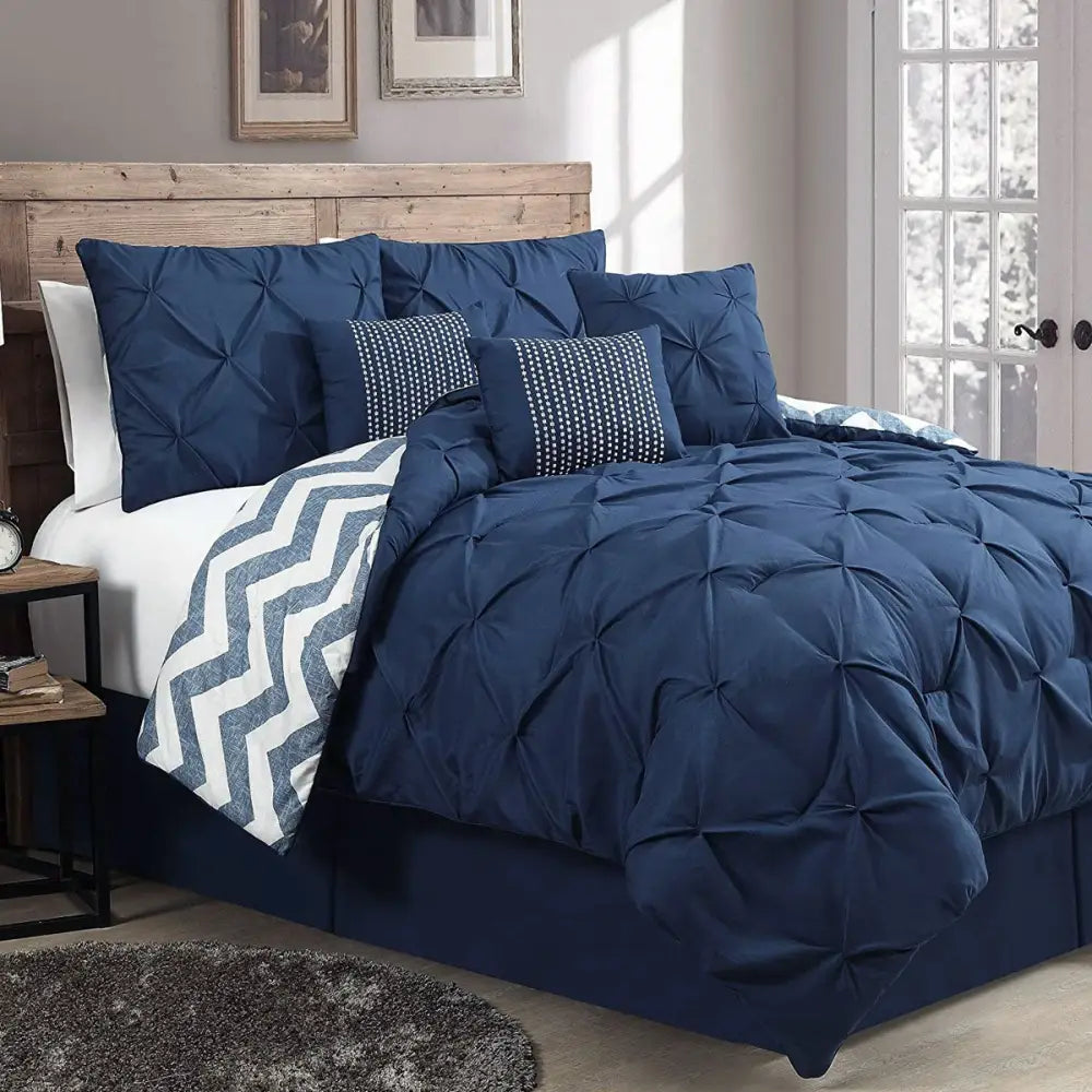 J Elliot Home 6 Pcs Ella Navy Comforter Set Single - Home & Garden > Bedding > Quilts & Duvets