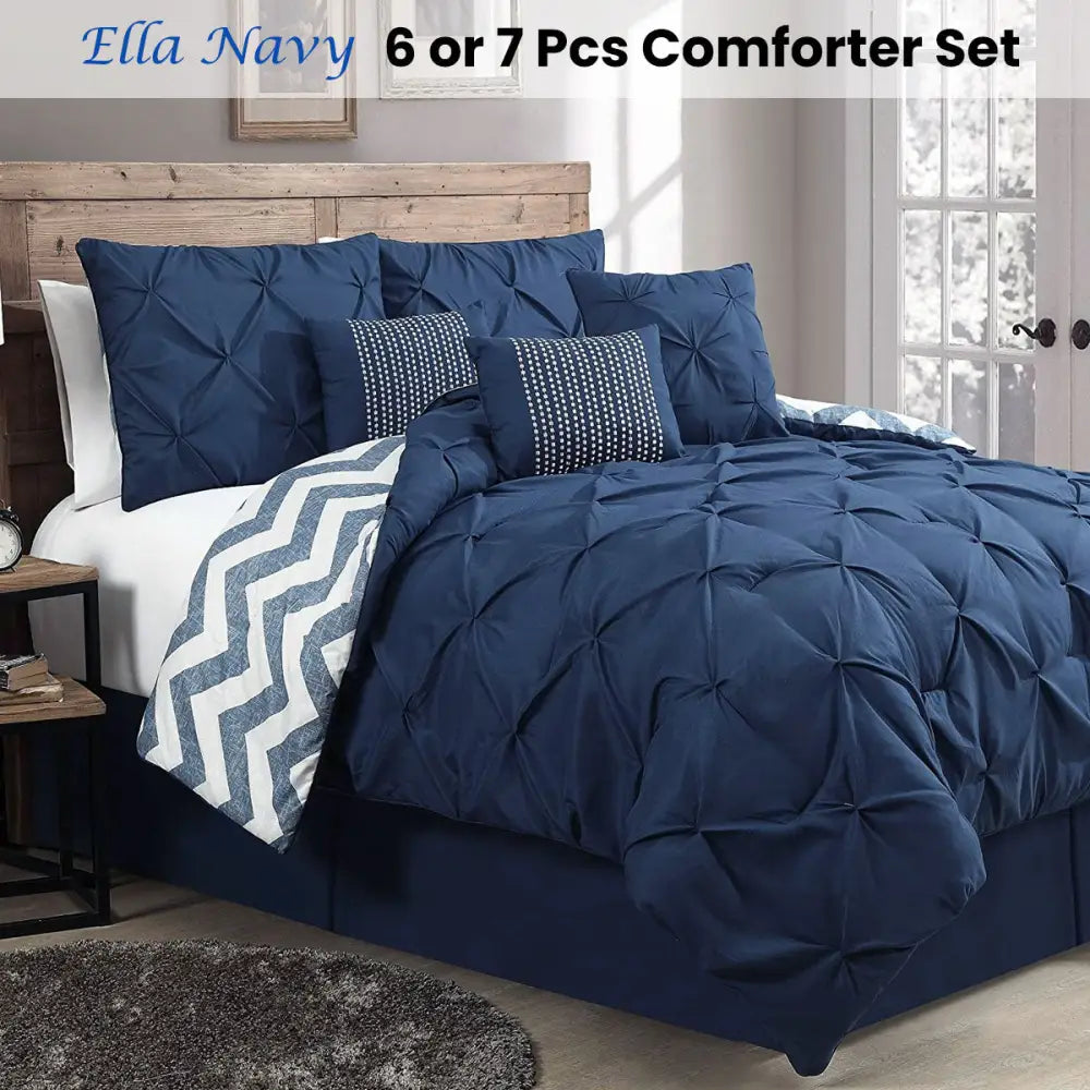 J Elliot Home 6 Pcs Ella Navy Comforter Set Single - Home & Garden > Bedding > Quilts & Duvets