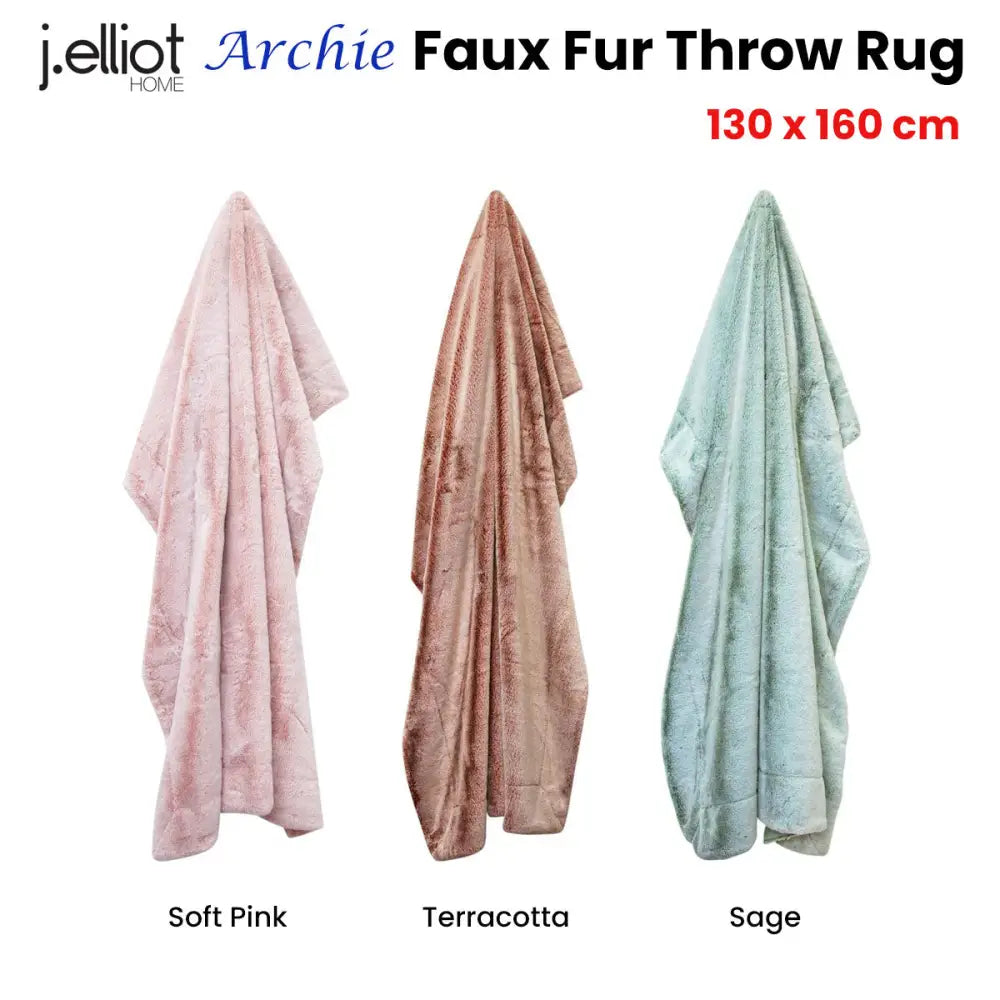 J Elliot Home Archie Sage Faux Fur Throw Rug 130 x 160cm - Home & Garden > Bedding