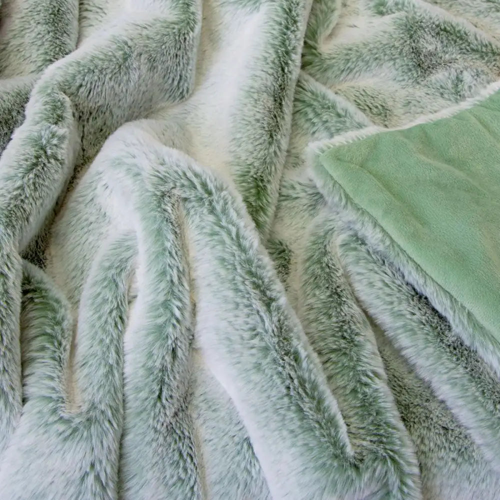 J Elliot Home Archie Sage Faux Fur Throw Rug 130 x 160cm - Home & Garden > Bedding