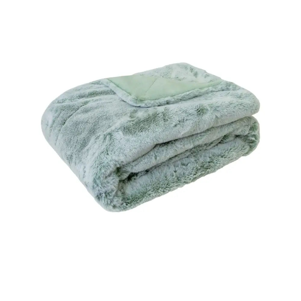J Elliot Home Archie Sage Faux Fur Throw Rug 130 x 160cm - Home & Garden > Bedding