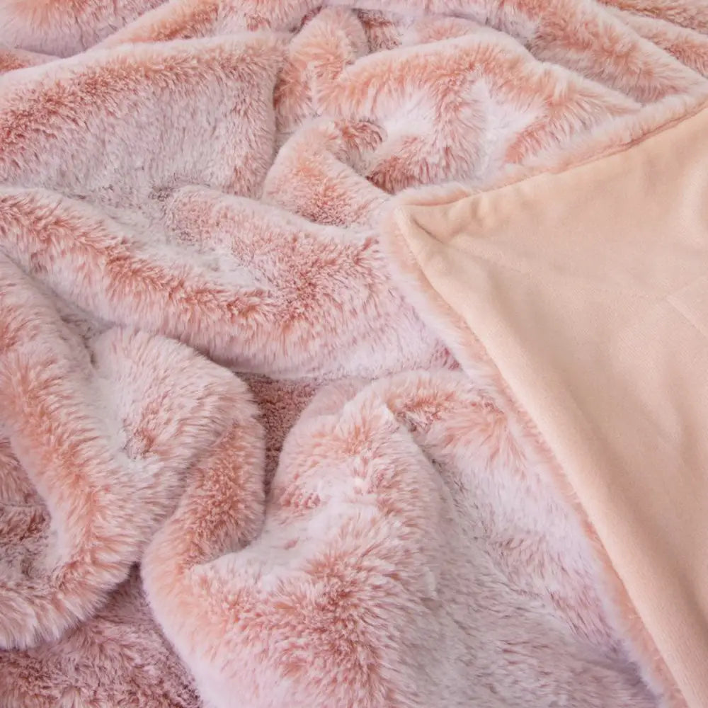 J Elliot Home Archie Soft Pink Faux Fur Throw Rug 130 x 160cm - Home & Garden > Bedding