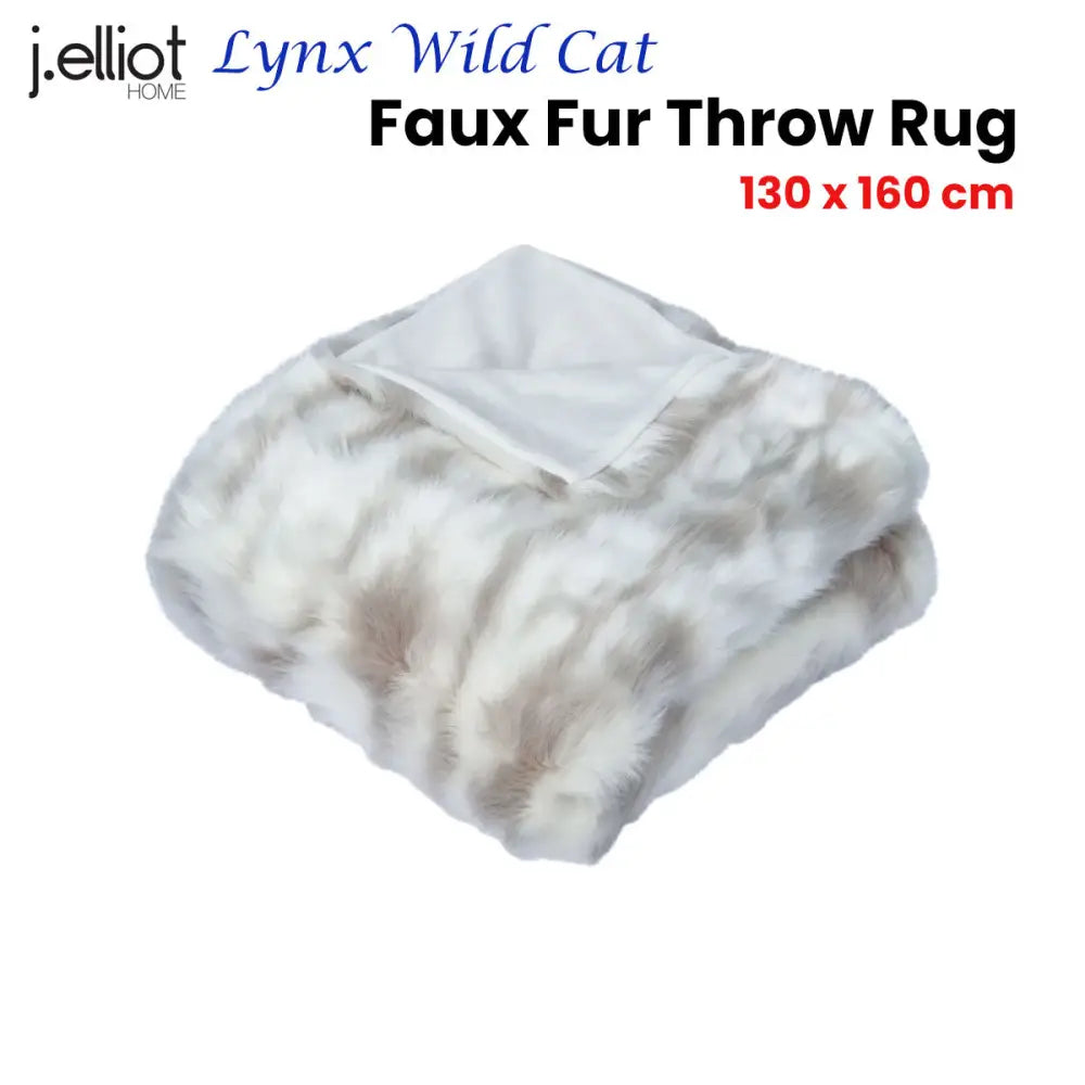 J Elliot Home Lynx Wild Cat Faux Fur Throw Rug 130 x 160cm - Home & Garden > Bedding