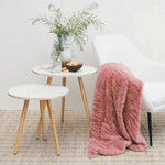 J Elliot Home Rita Dusty Peach Faux Mohair Throw Rug 130 x 160cm - Home & Garden > Bedding