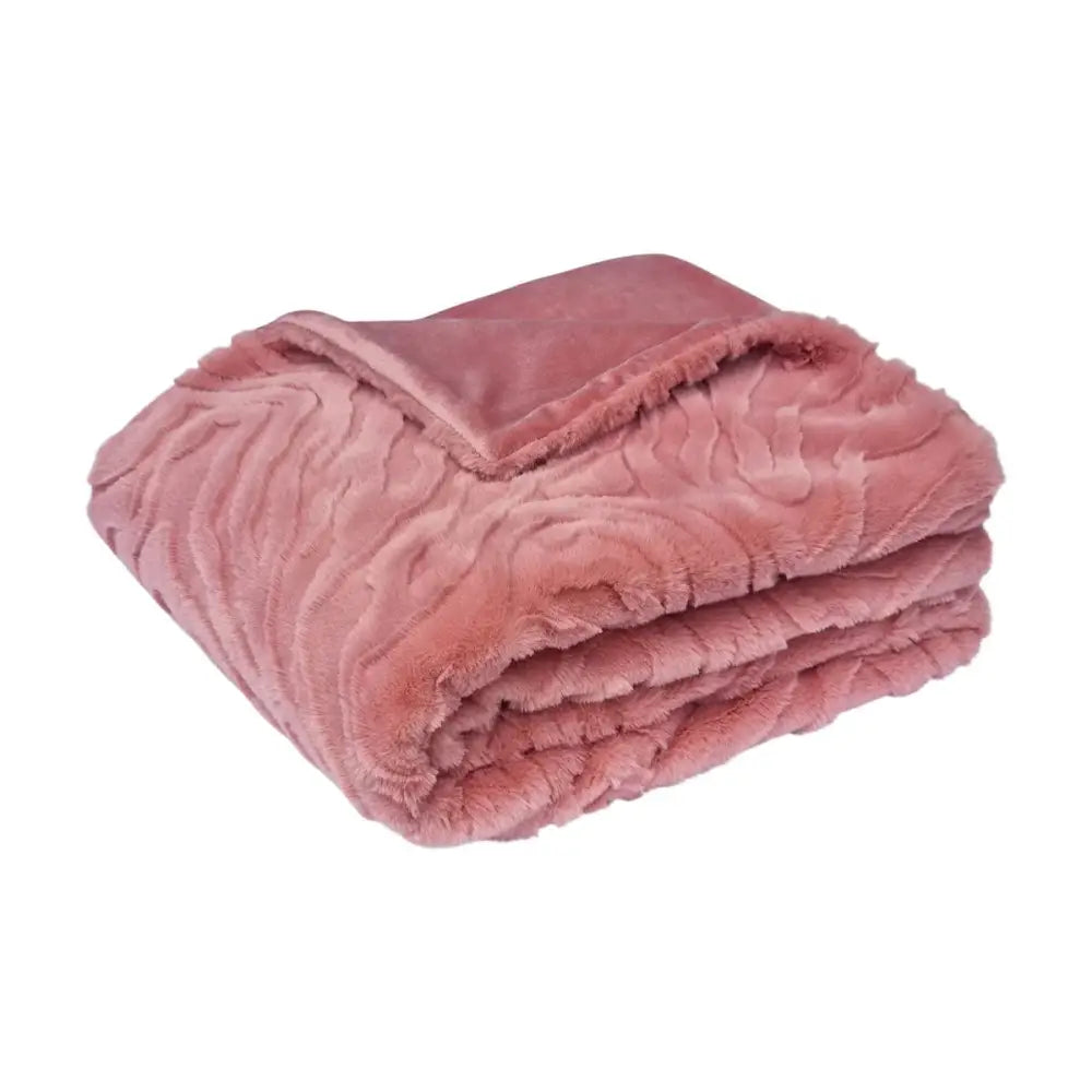 J Elliot Home Rita Dusty Peach Faux Mohair Throw Rug 130 x 160cm - Home & Garden > Bedding