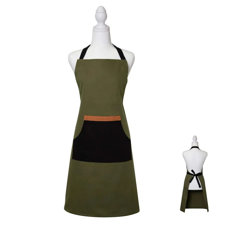 J Elliot Home Selby Cotton Apron 83 x 68 cm Olive & Black - Home & Garden > Kitchenware