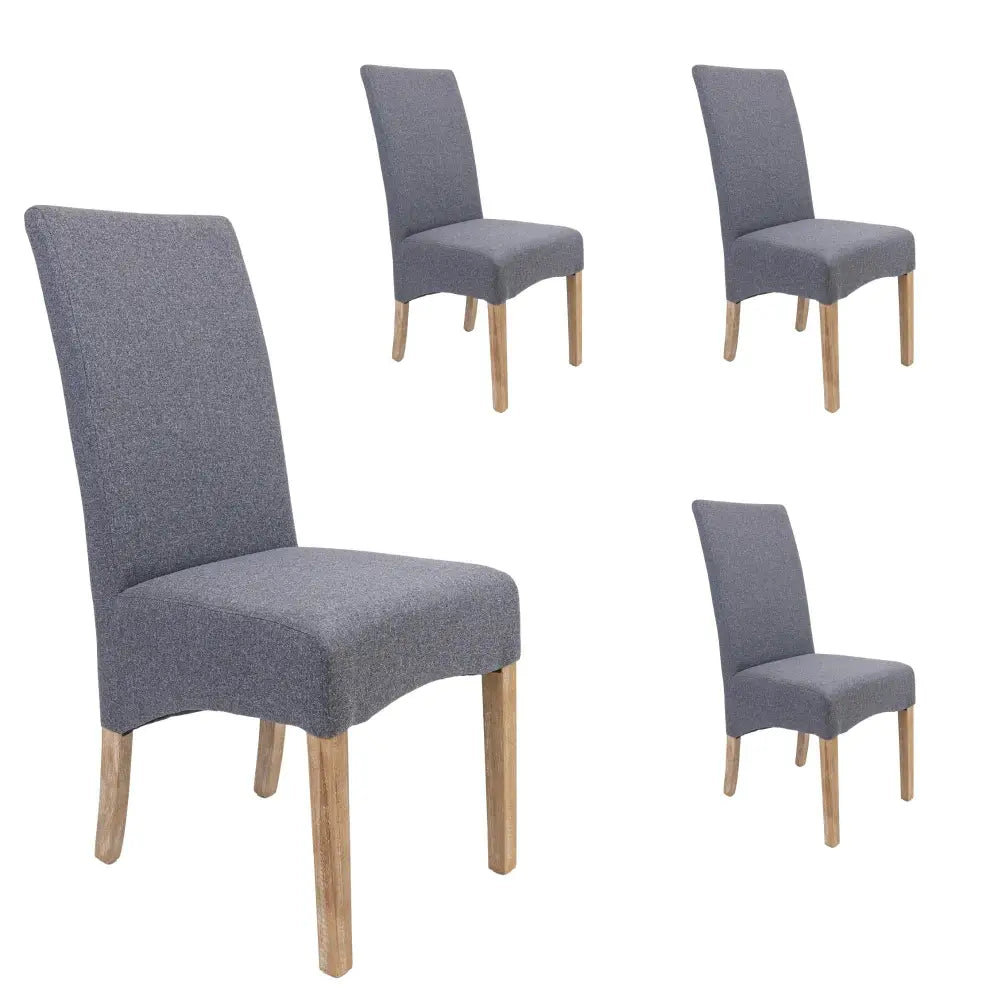 Jackson Dining Chair Set of 4 Fabric Seat Solid Pine Wood Furniture - Grey - Furniture > Dining