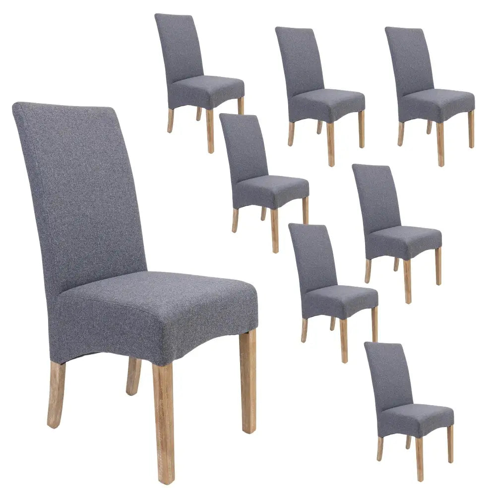 Jackson Dining Chair Set of 8 Fabric Seat Solid Pine Wood Furniture - Grey - Furniture > Dining