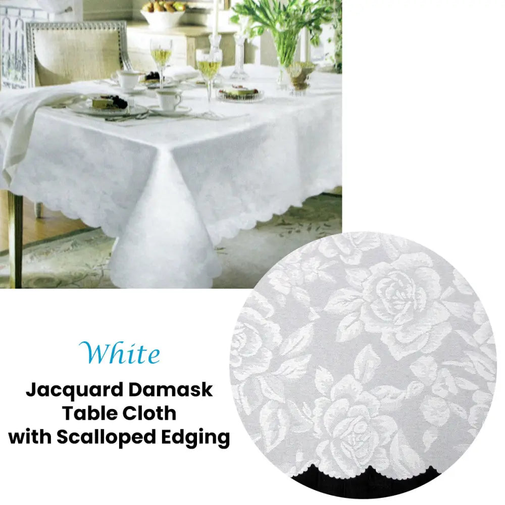 Jacquard Damask Design with Scalloped Edging Table Cloth White 140 x 180 cm - Home & Garden > Pool & Accessories > Pool