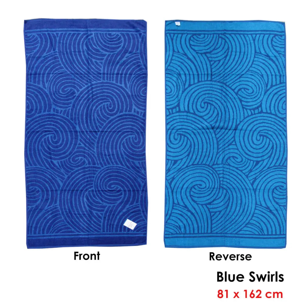 Jacquard Velour Reversible Beach Towel Blue Swirls - Home & Garden > Bathroom Accessories