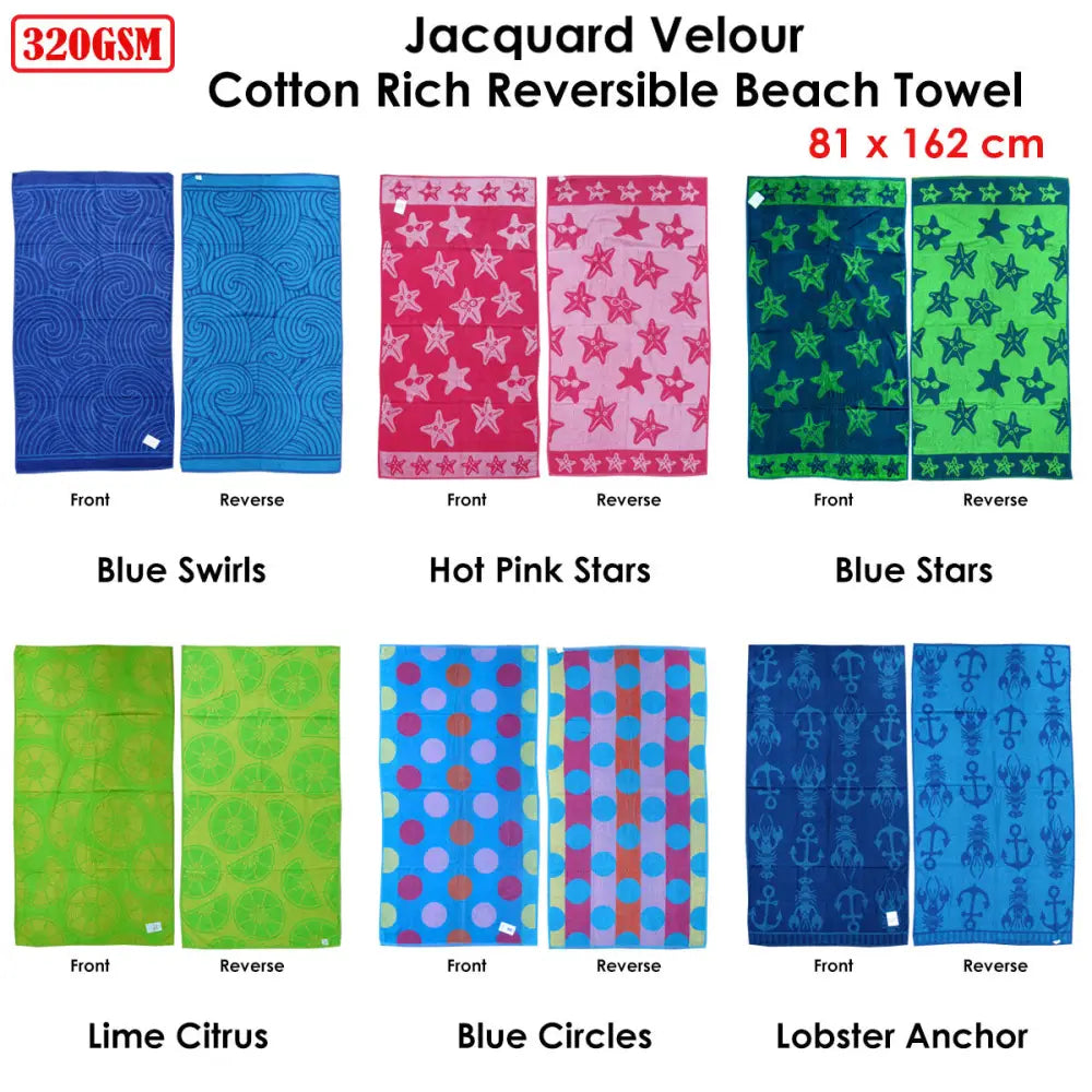 Jacquard Velour Reversible Beach Towel Blue Swirls - Home & Garden > Bathroom Accessories