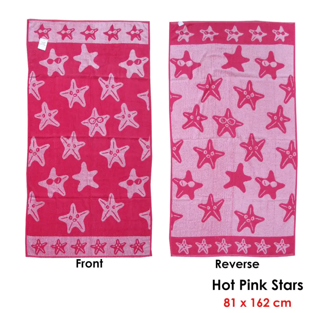 Jacquard Velour Reversible Beach Towel Hot Pink Stars - Home & Garden > Bathroom Accessories