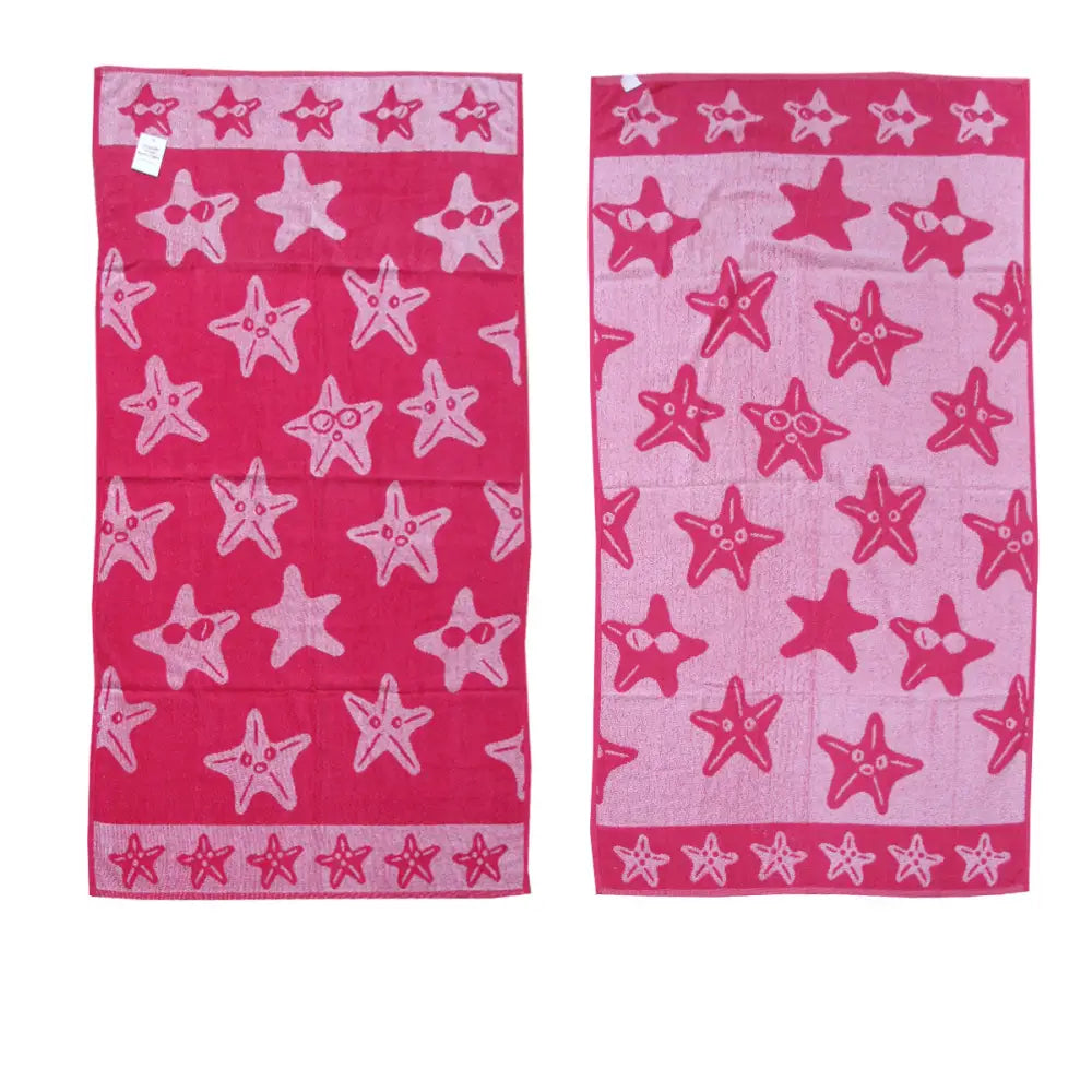 Jacquard Velour Reversible Beach Towel Hot Pink Stars - Home & Garden > Bathroom Accessories