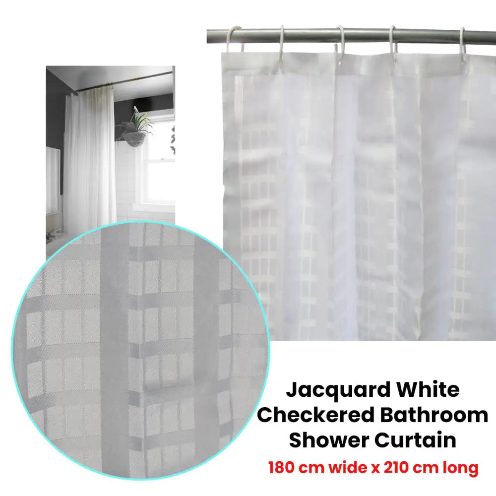 Jacquard White Checkered Bathroom Shower Curtain 180cm wide x 210 cm long - Home & Garden > Bathroom Accessories