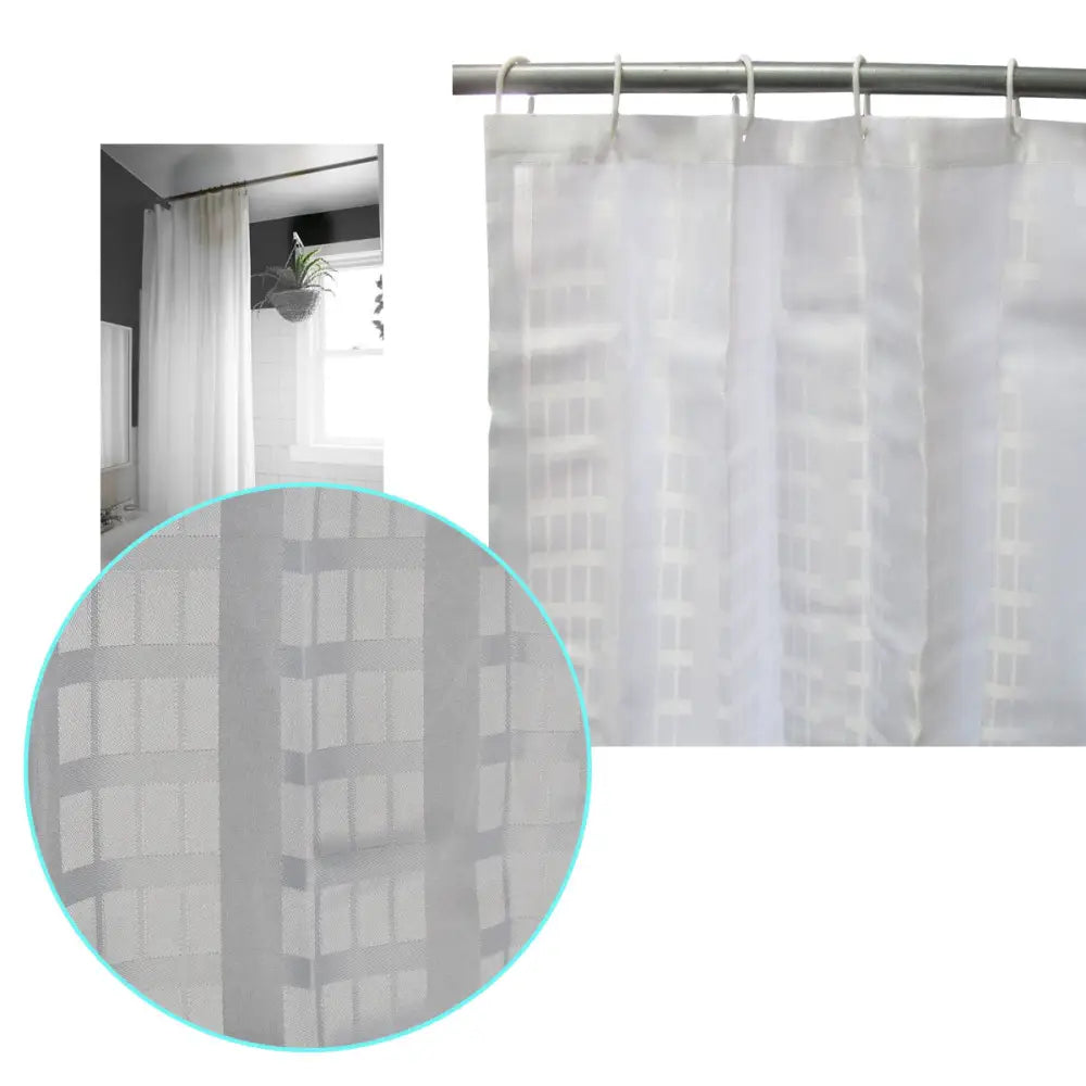 Jacquard White Checkered Bathroom Shower Curtain 180cm wide x 210 cm long - Home & Garden > Bathroom Accessories