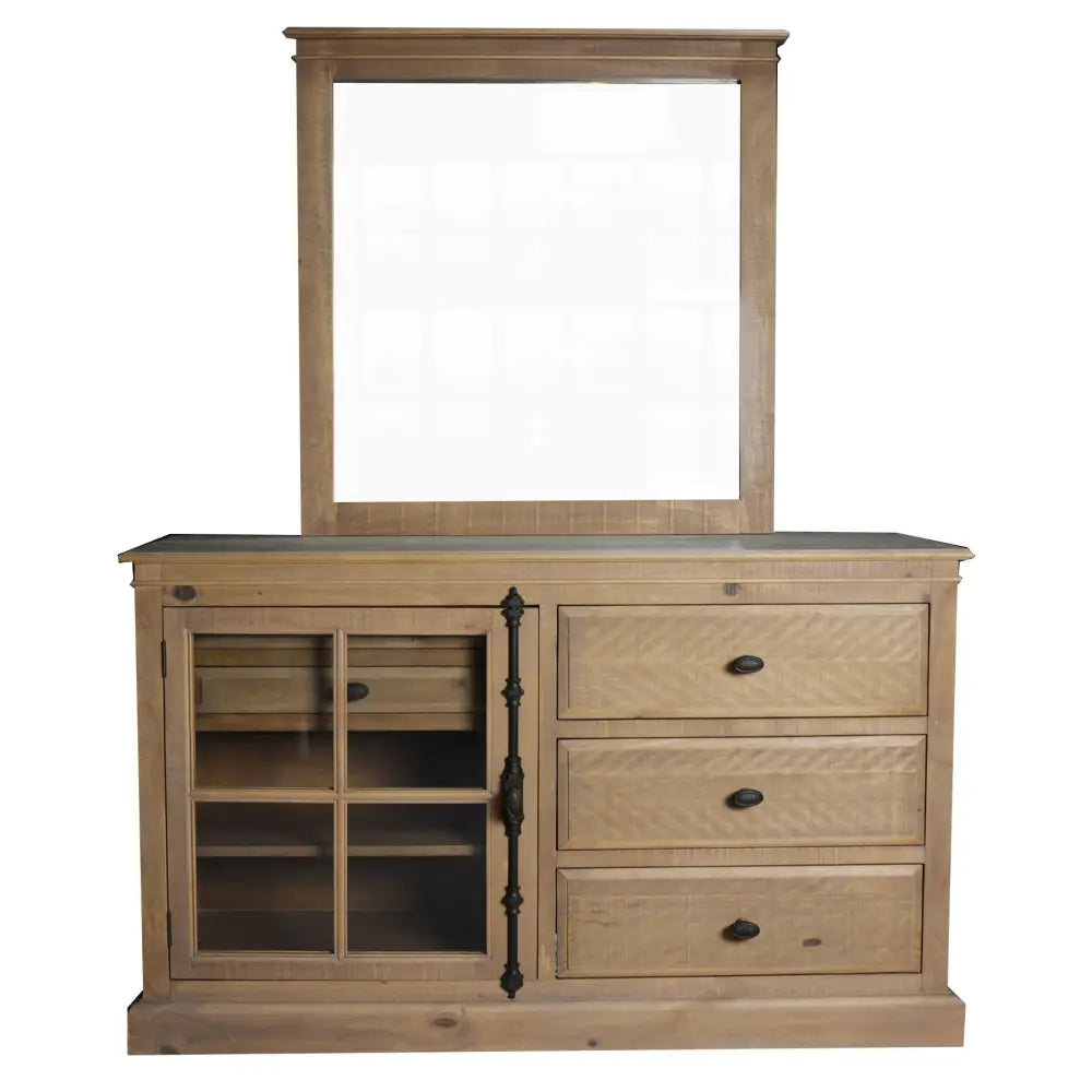 Jade Dresser Mirror 5 Chest of Drawers 1 Door Bed Storage - Natural - Furniture > Bedroom