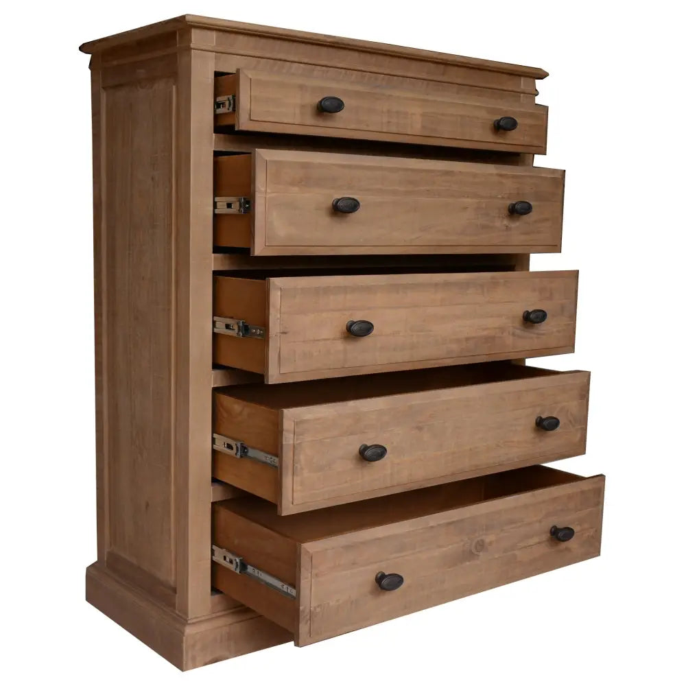 Jade Tallboy 5 Chest of Drawers Bed Storage Stand - Natural - Furniture > Bedroom