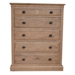 Jade Tallboy 5 Chest of Drawers Bed Storage Stand - Natural - Furniture > Bedroom