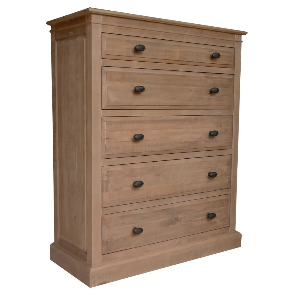 Jade Tallboy 5 Chest of Drawers Bed Storage Stand - Natural - Furniture > Bedroom