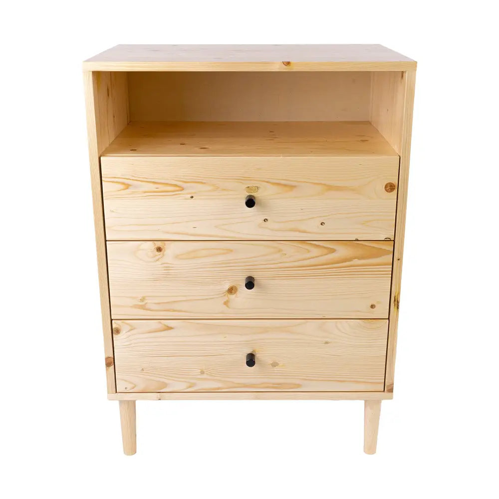Jamie Tallboy 3 Chest of Drawers Solid Pine Wood Bed Storage - Natural - Furniture > Bedroom