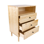 Jamie Tallboy 3 Chest of Drawers Solid Pine Wood Bed Storage - Natural - Furniture > Bedroom