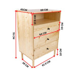 Jamie Tallboy 3 Chest of Drawers Solid Pine Wood Bed Storage - Natural - Furniture > Bedroom