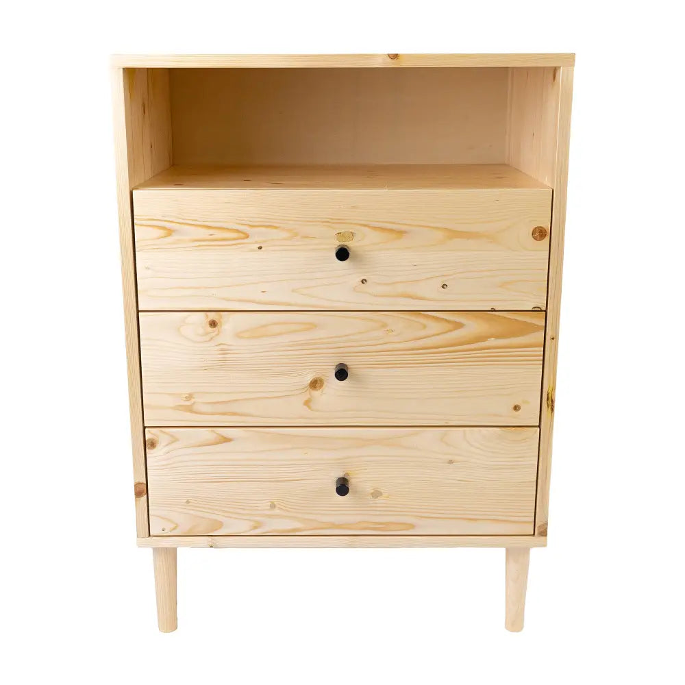 Jamie Tallboy 3 Chest of Drawers Solid Pine Wood Bed Storage - Natural - Furniture > Bedroom