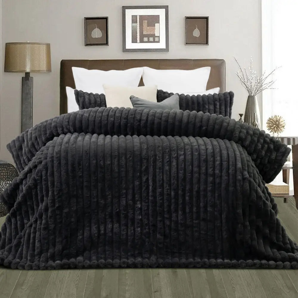 Jane Barrington Arna Charcoal 3 Pcs Channel Faux Bunny Fur Comforter Set Queen - Home & Garden > Bedding