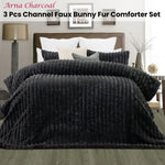 Jane Barrington Arna Charcoal 3 Pcs Channel Faux Bunny Fur Comforter Set King - Home & Garden > Bedding
