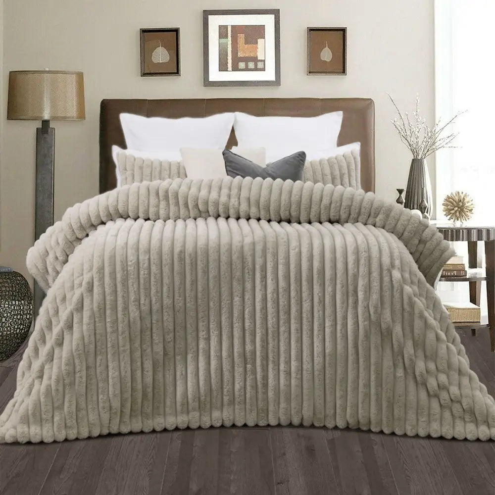 Jane Barrington Arna Natural 3 Pcs Channel Faux Bunny Fur Comforter Set Queen - Home & Garden > Bedding