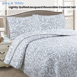 Jane Barrington Grey & White Lightly Quilted Jacquard Reversible Coverlet Set Queen - Home & Garden > Bedding