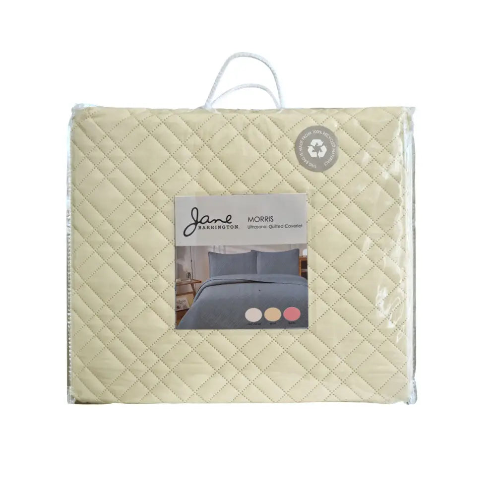 Jane Barrington Morris Beige Ultrasonic Embossed Lightly Quilted Reversible Coverlet Set Queen - Home & Garden > Bedding