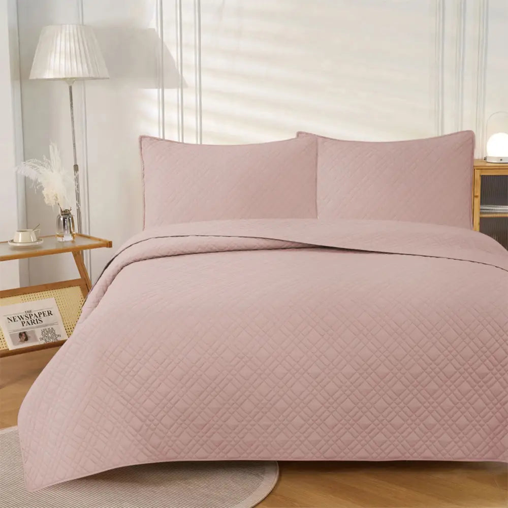 Jane Barrington Morris Blush Ultrasonic Embossed Lightly Quilted Reversible Coverlet Set King - Home & Garden > Bedding